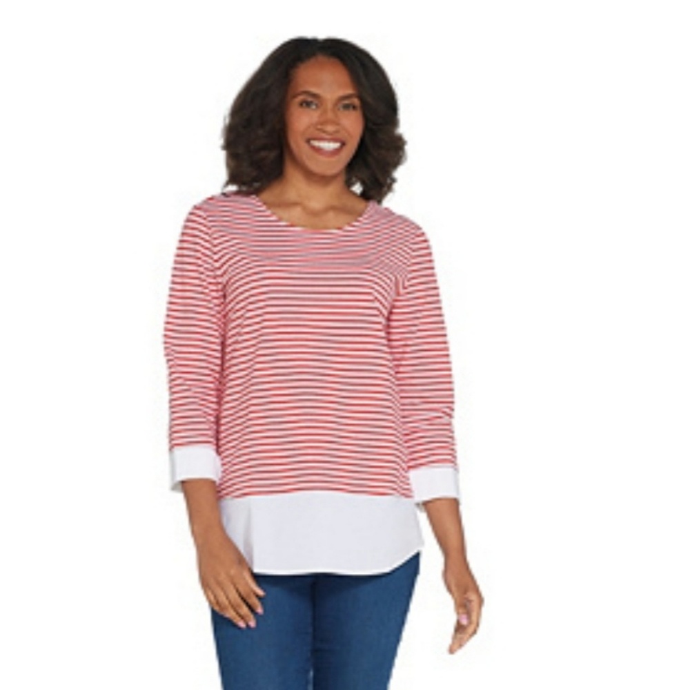 MARTHA STEWART RED/WHITE STRIPED KNIT TOP